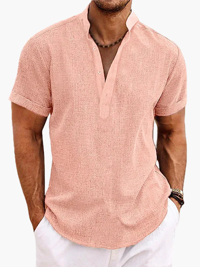 Camiseta Henley de manga corta para hombre – Camisa casual moderna para verano, vacaciones y diario