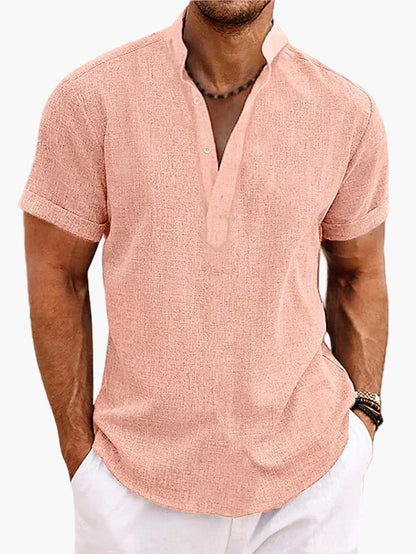 Camiseta Henley de manga corta para hombre – Camisa casual moderna para verano, vacaciones y diario