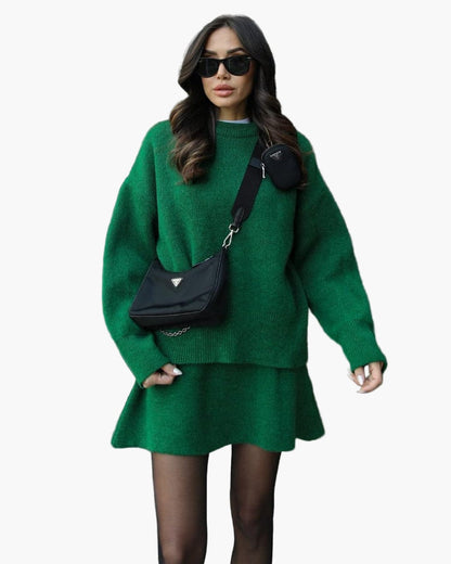 Damen Strickset mit Pullover und Minirock – Modischer Herbst Winter Look, Lässig & Elegant